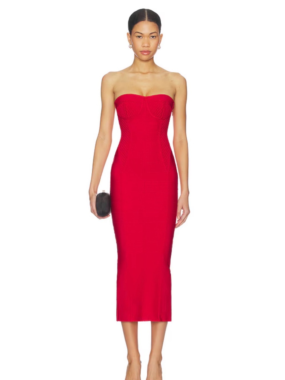 Superdown Strapless Red Midi Bodycon Dress